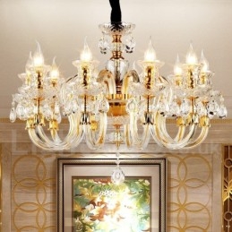 Lustre bougie en cristal transparent K9 couleur or rétro