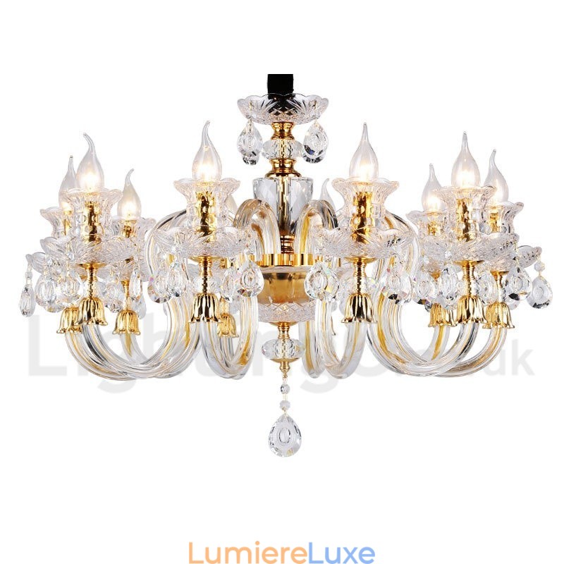 Lustre bougie en cristal transparent K9 couleur or rétro