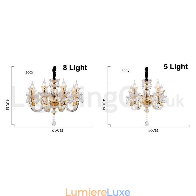 Lustre bougie en cristal transparent K9 couleur or rétro