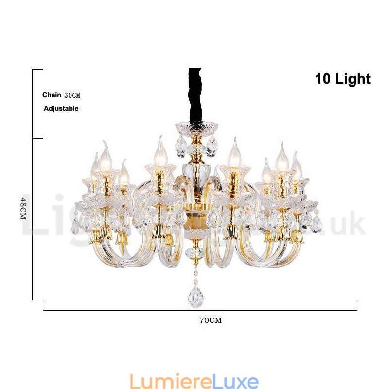Lustre bougie en cristal transparent K9 couleur or rétro