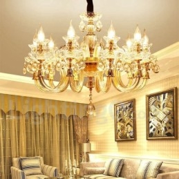 Lustre bougie en cristal transparent K9 couleur or rétro