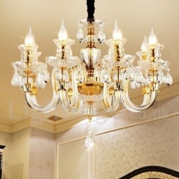Lustre bougie en cristal transparent K9 couleur or rétro