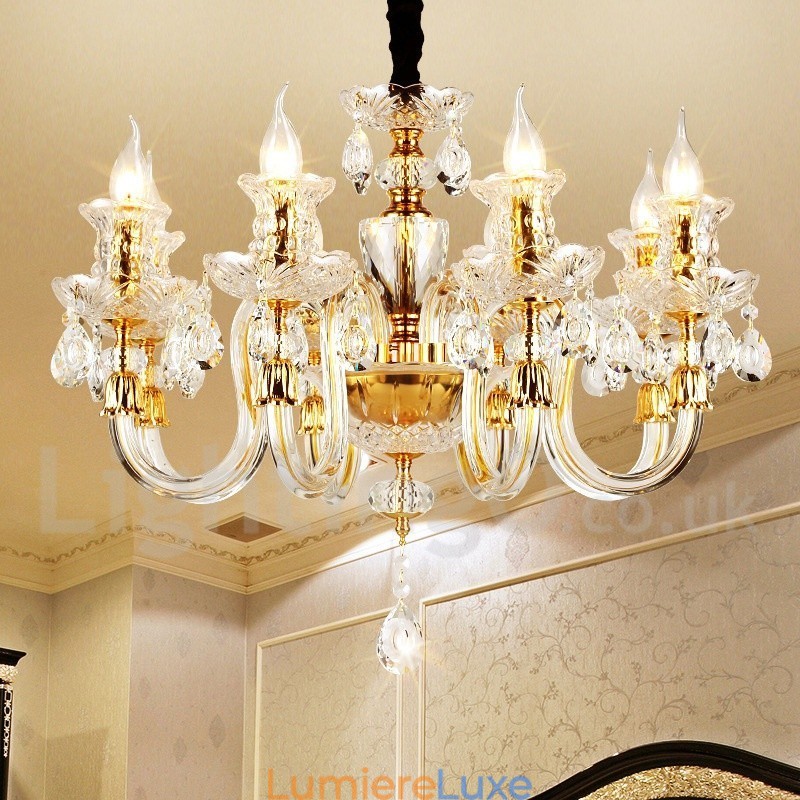 Lustre bougie en cristal transparent K9 couleur or rétro