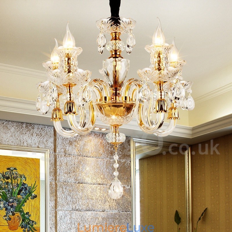 Lustre bougie en cristal transparent K9 couleur or rétro