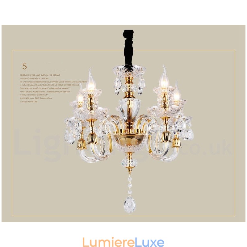 Lustre bougie en cristal transparent K9 couleur or rétro