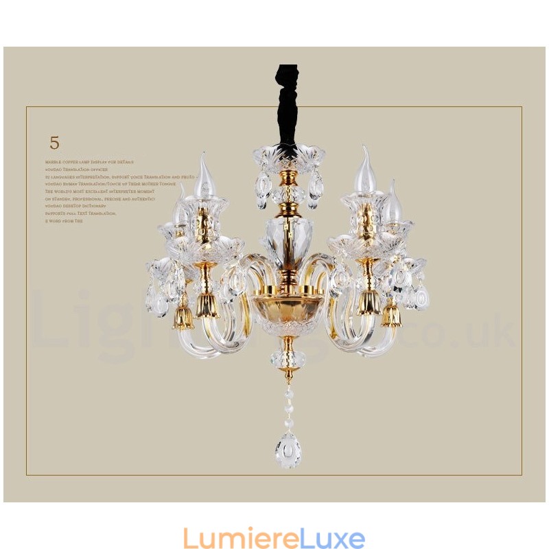 Lustre bougie en cristal transparent K9 couleur or rétro