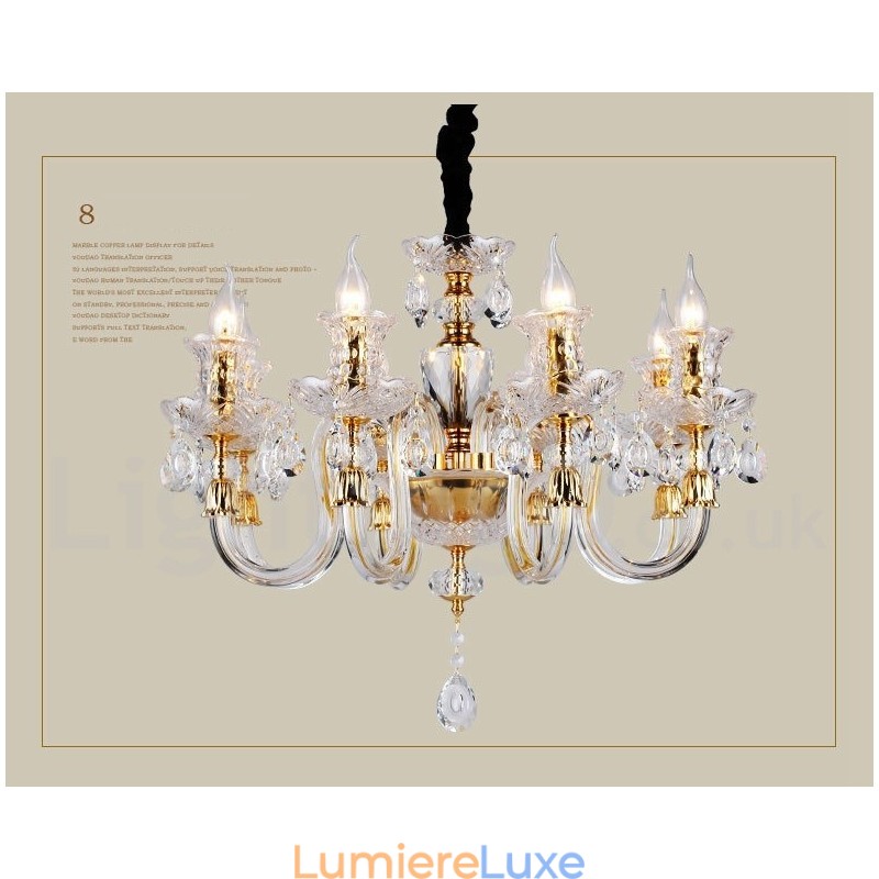 Lustre bougie en cristal transparent K9 couleur or rétro