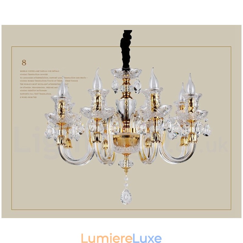 Lustre bougie en cristal transparent K9 couleur or rétro