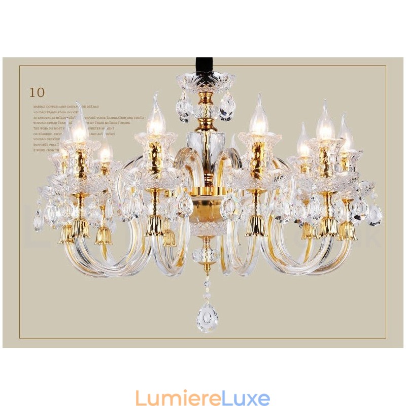 Lustre bougie en cristal transparent K9 couleur or rétro