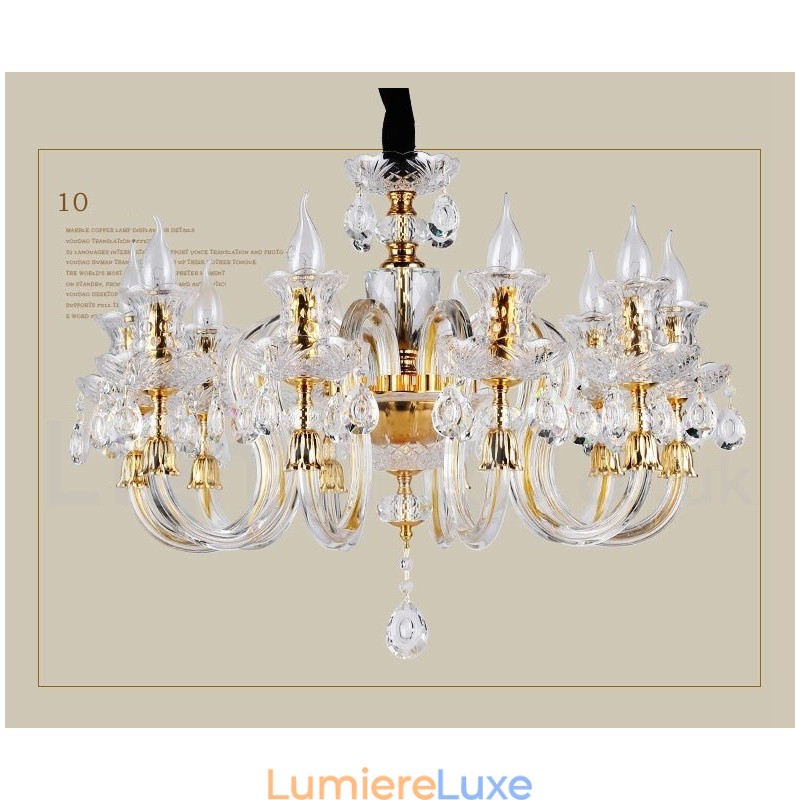 Lustre bougie en cristal transparent K9 couleur or rétro