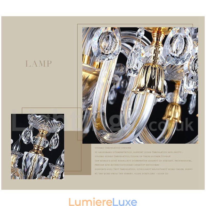 Lustre bougie en cristal transparent K9 couleur or rétro