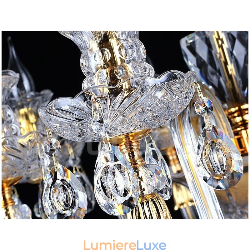 Lustre bougie en cristal transparent K9 couleur or rétro