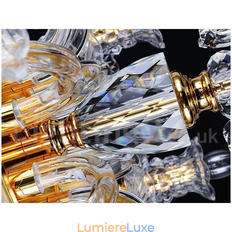 Lustre bougie en cristal transparent K9 couleur or rétro