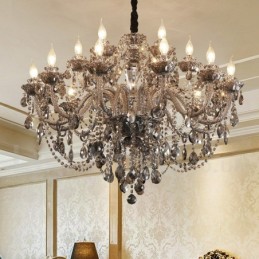 Lustre rétro à 18 lumières en cristal K9 de couleur grise