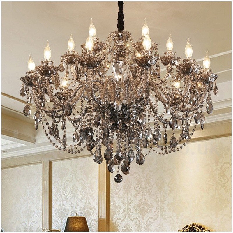 Lustre rétro à 18 lumières en cristal K9 de couleur grise