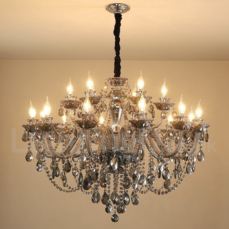 Lustre rétro à 18 lumières en cristal K9 de couleur grise