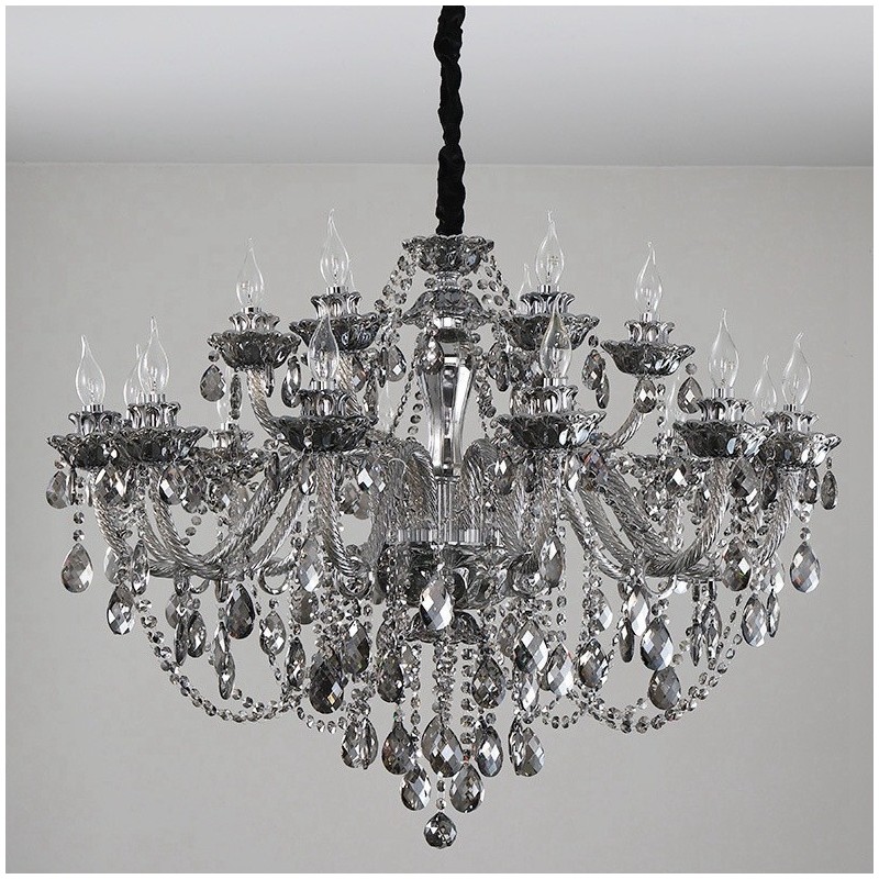 Lustre rétro à 18 lumières en cristal K9 de couleur grise