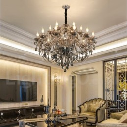 Lustre rétro à 18 lumières en cristal K9 de couleur grise