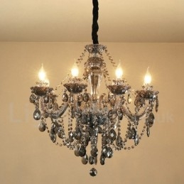 Grand lustre rétro à 8 lumières en cristal K9 gris