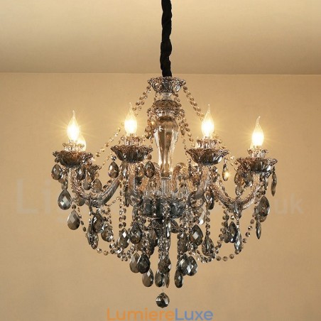 Grand lustre rétro à 8 lumières en cristal K9 gris Grand lustre rétro à 8 lumières en cristal K9 gris