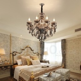 Grand lustre rétro à 8 lumières en cristal K9 gris