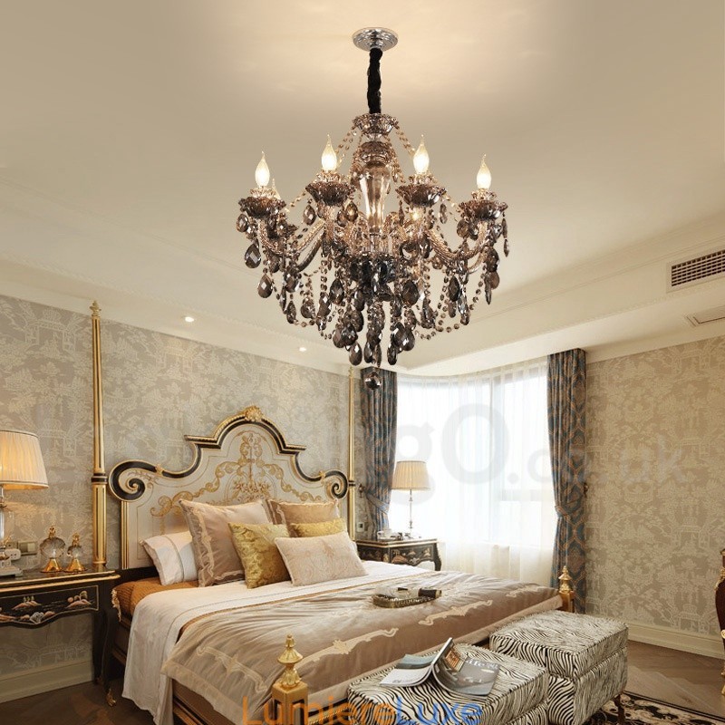 Grand lustre rétro à 8 lumières en cristal K9 gris