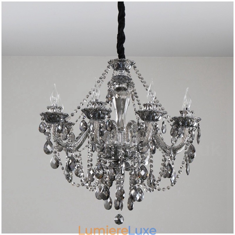 Grand lustre rétro à 8 lumières en cristal K9 gris