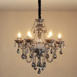 Grand lustre rétro à 6 lumières en cristal K9 de couleur grise