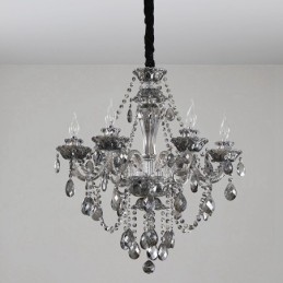 Grand lustre rétro à 6 lumières en cristal K9 de couleur grise