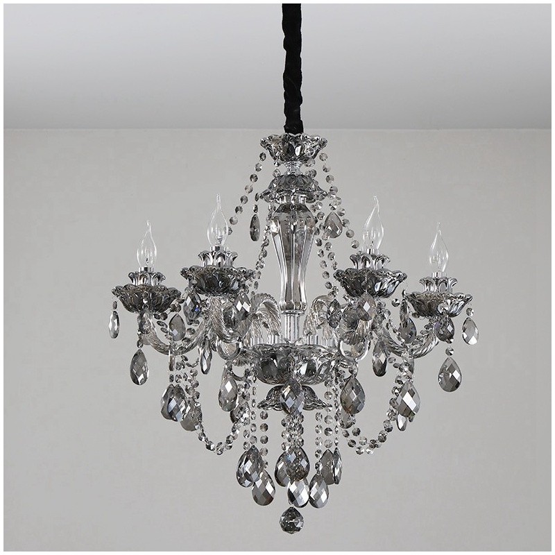Grand lustre rétro à 6 lumières en cristal K9 de couleur grise