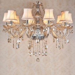 Lustre en cristal K9 de grande taille avec abat-jour couleur cognac