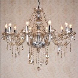 Lustre en cristal K9 de grande taille avec abat-jour couleur cognac