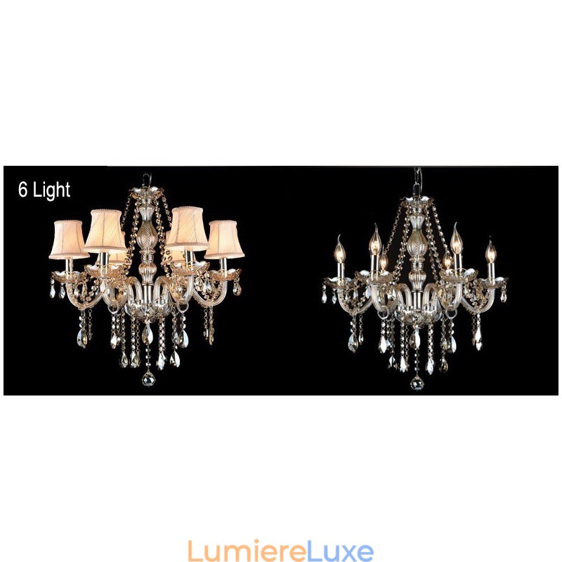 Lustre en cristal K9 de grande taille avec abat-jour couleur cognac
