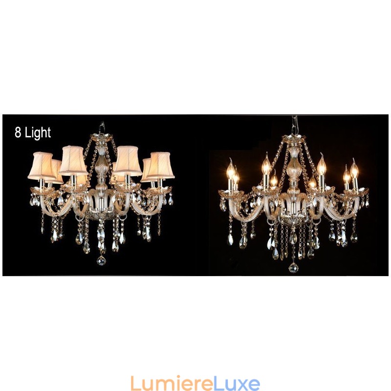 Lustre en cristal K9 de grande taille avec abat-jour couleur cognac