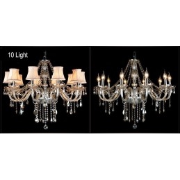 Lustre en cristal K9 de grande taille avec abat-jour couleur cognac