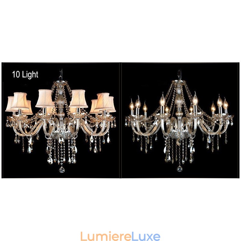 Lustre en cristal K9 de grande taille avec abat-jour couleur cognac