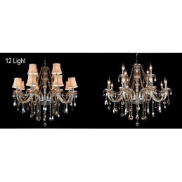 Lustre en cristal K9 de grande taille avec abat-jour couleur cognac