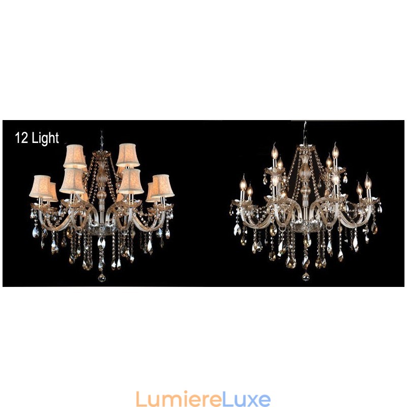 Lustre en cristal K9 de grande taille avec abat-jour couleur cognac