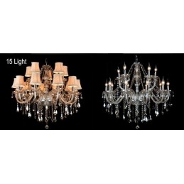 Lustre en cristal K9 de grande taille avec abat-jour couleur cognac