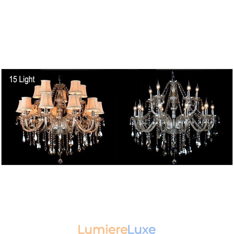 Lustre en cristal K9 de grande taille avec abat-jour couleur cognac