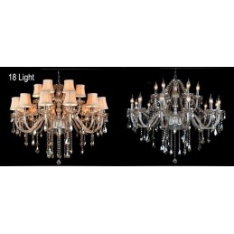 Lustre en cristal K9 de grande taille avec abat-jour couleur cognac