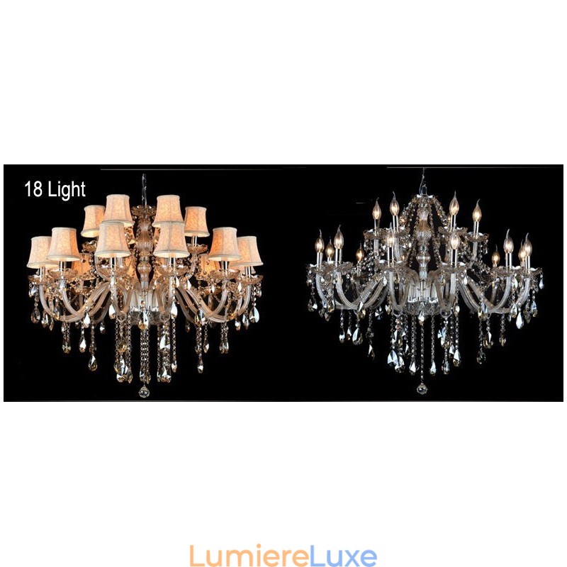 Lustre en cristal K9 de grande taille avec abat-jour couleur cognac