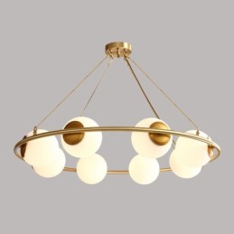 Lustre rond rustique en laiton pur de style haricot avec abat-jour blancs