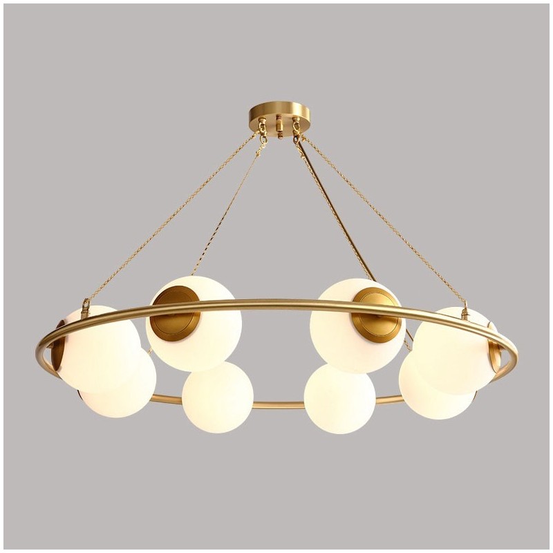 Lustre rond rustique en laiton pur de style haricot avec abat-jour blancs