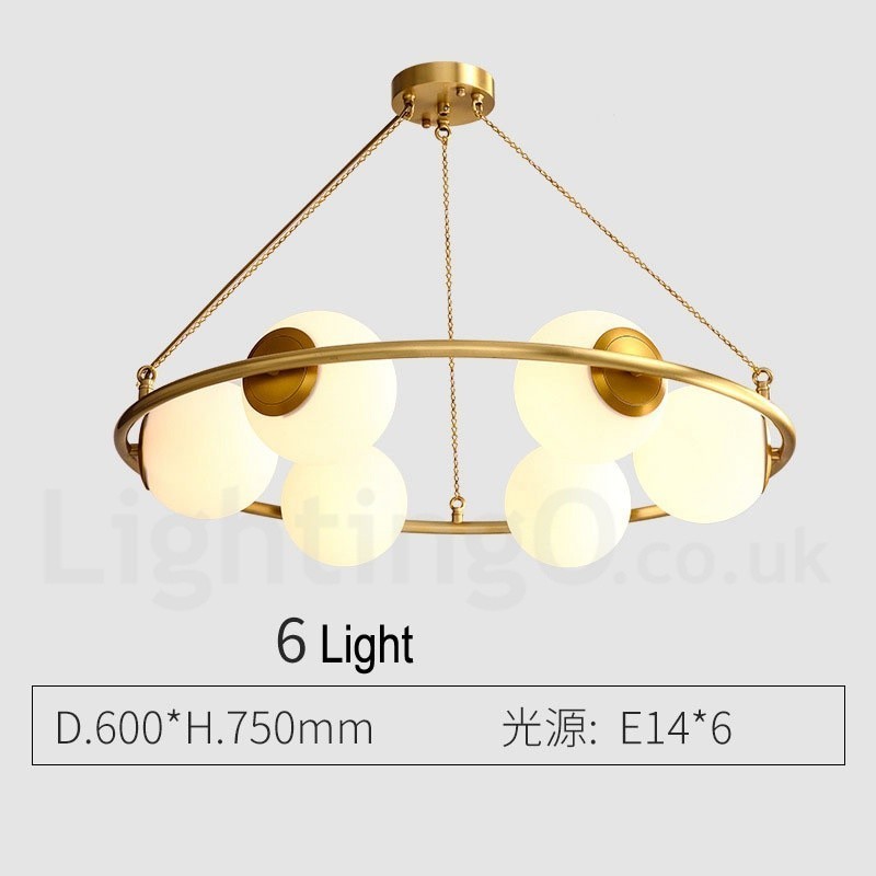 Lustre rond rustique en laiton pur de style haricot avec abat-jour blancs