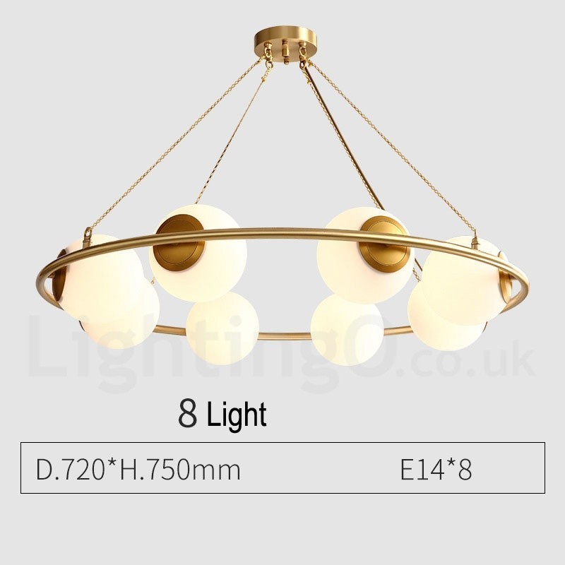 Lustre rond rustique en laiton pur de style haricot avec abat-jour blancs