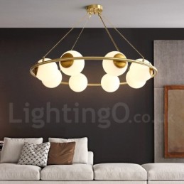Lustre rond rustique en laiton pur de style haricot avec abat-jour blancs