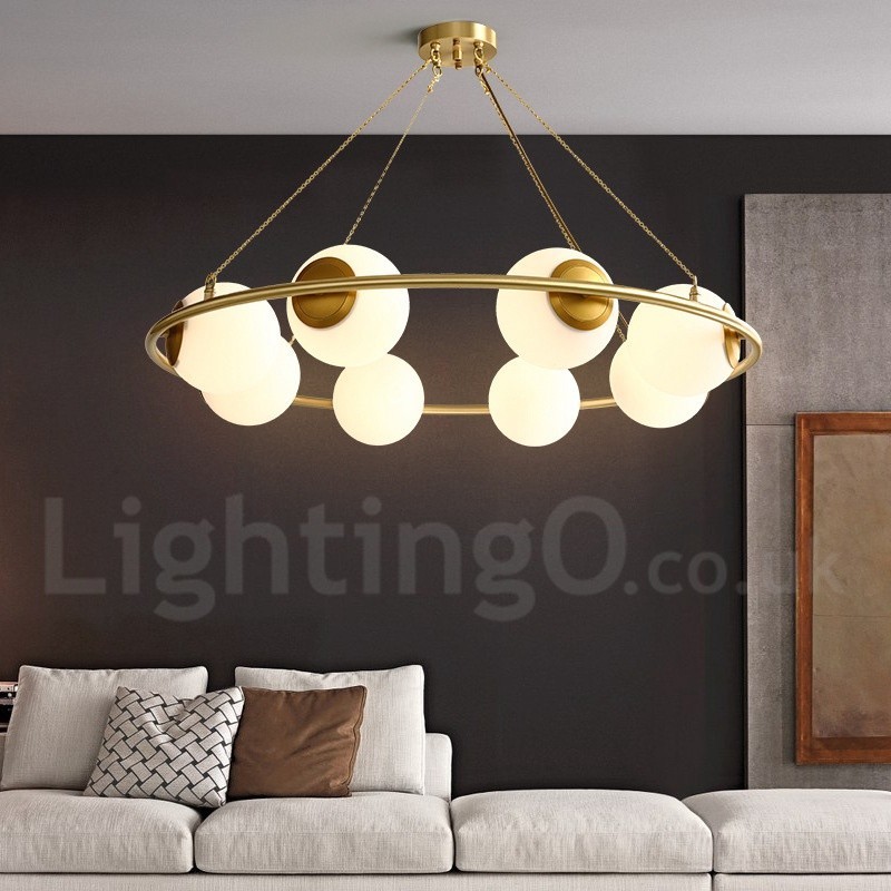 Lustre rond rustique en laiton pur de style haricot avec abat-jour blancs