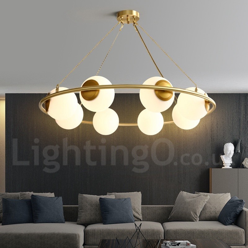Lustre rond rustique en laiton pur de style haricot avec abat-jour blancs