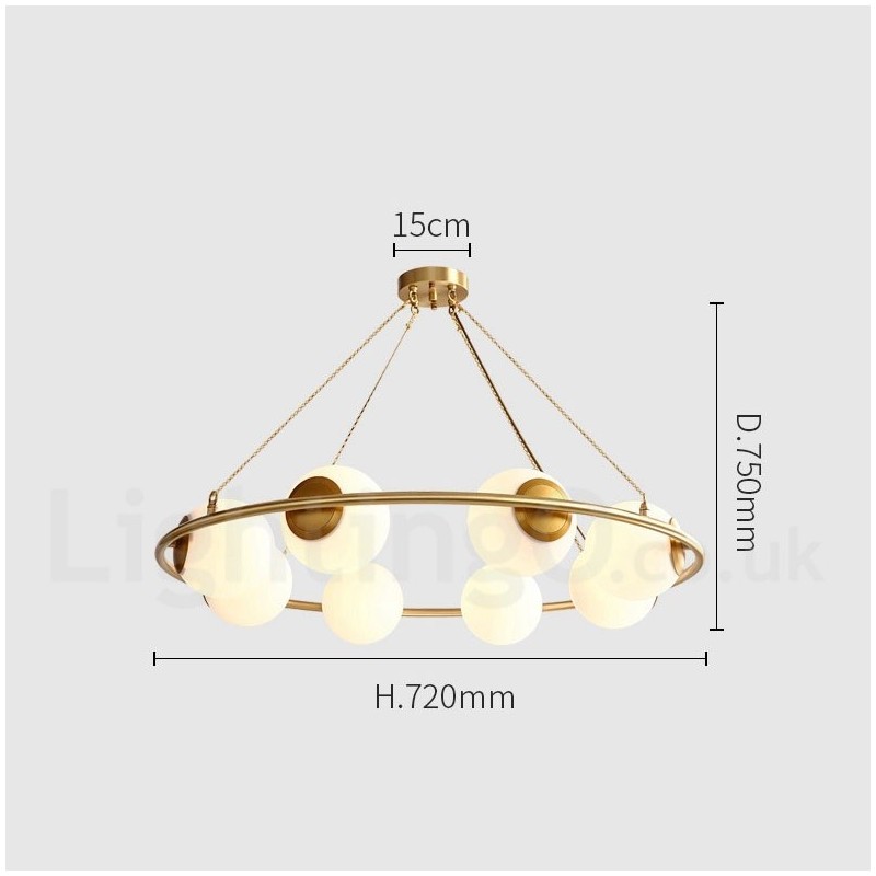 Lustre rond rustique en laiton pur de style haricot avec abat-jour blancs